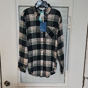 Market & Spruce Men's Plaid Shirt - Black, Cream, and Pink